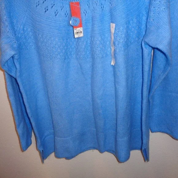 Evri Women's Plus Size Crewneck Pointelle Sweater Size 2X NWT Blue - Picture 3 of 10